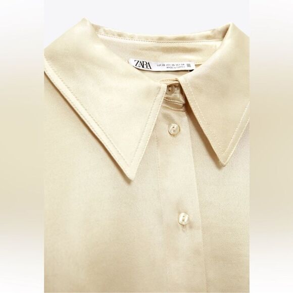 Zara flowy satin effect shirt in soft gold color NWT - Picture 4 of 4